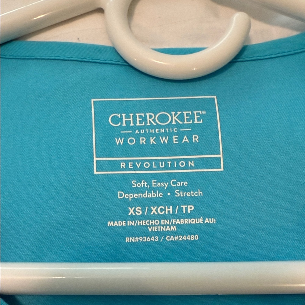 Cherokee Turquoise Button-Up Scrub Jacket